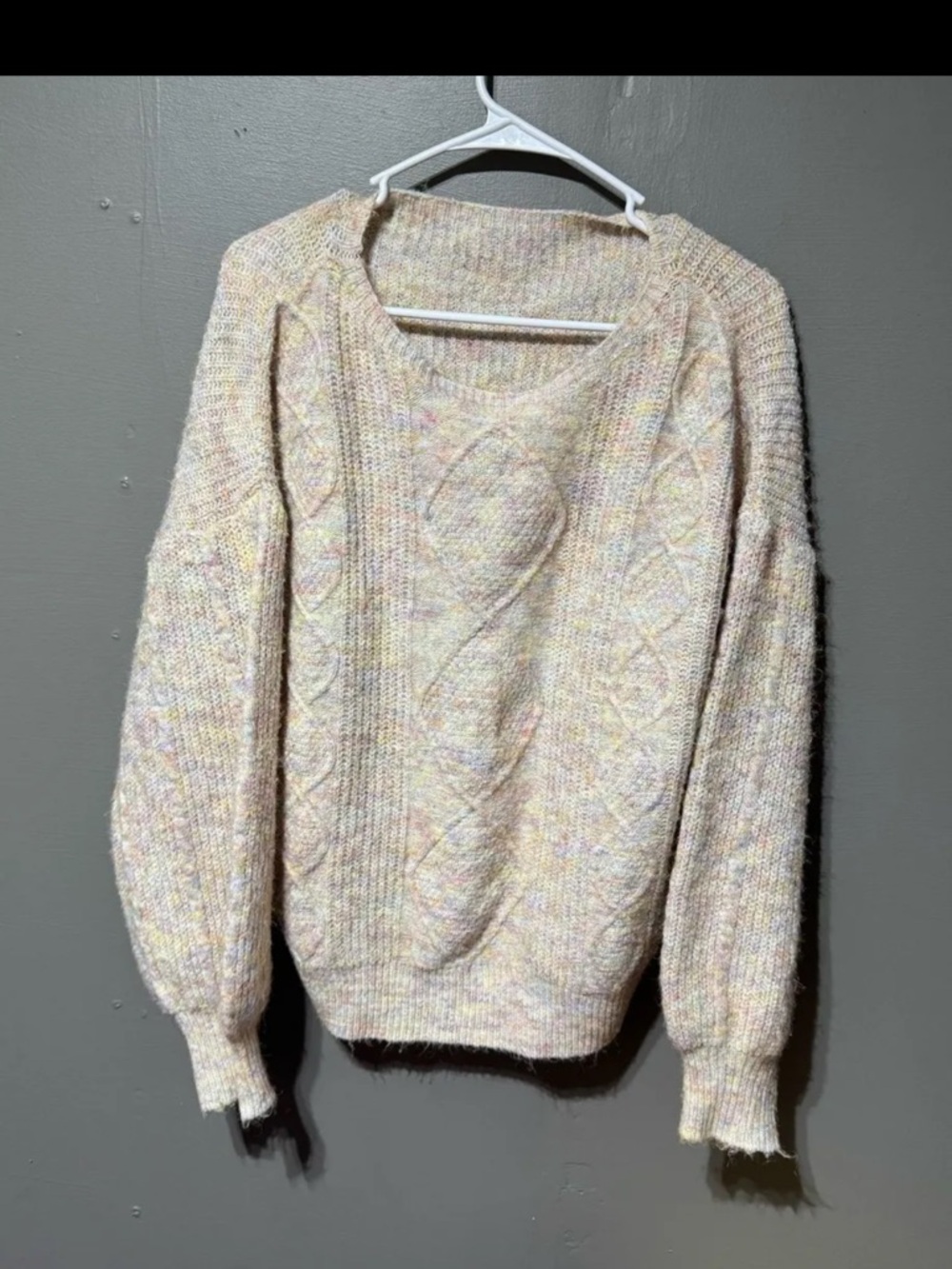 SHEIN Cream Cable-Knit Crewneck Sweater with Pastel Flecks